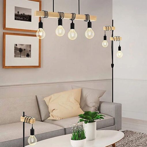 Závesná drevená lampa so 4mi päticami - Image 4