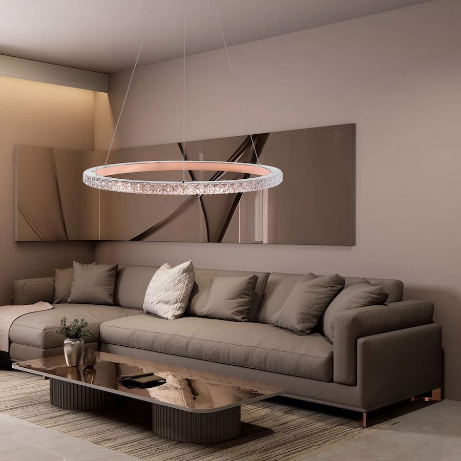 Závesný LED luster RING v zlato ružovej farbe, 59cm – Obrázok 2