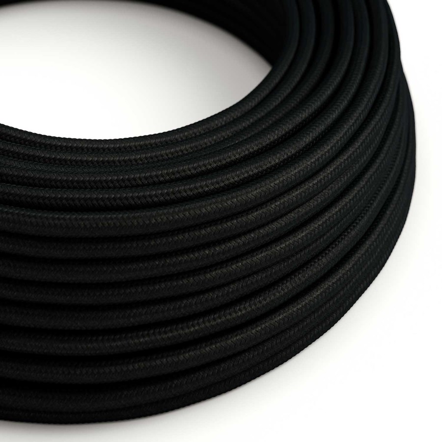 Kábel dvojžilový v podobe textilnej šnúry v čiernej farbe, umelý hodváb, 2 x 0.75mm, 1 meter