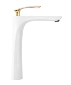 Alternative view of Vysoká dizajnová umývadlová batéria v bielej farbe so zlatým madlom