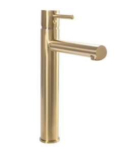 Vysoká umývadlová vodovodná batéria v brúsenej zlatej farbe