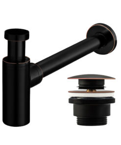 Dizajnový umývadlový sifón s výpusťou click-clack v čiernej vintage farbe