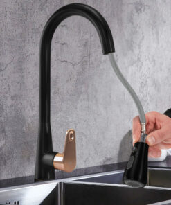 Alternative view of Drezová batéria s vyťahovacou spŕškou v čierno-ružovo zlatej farbe