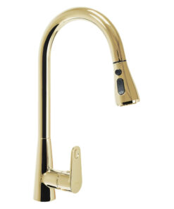 Drezová batéria s vyťahovacou spŕškou v zlatej farbe