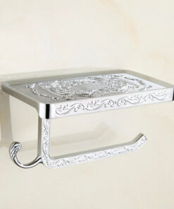 Retro držiak na toaletný papier + stojan na mobilný telefón v striebornej farbe