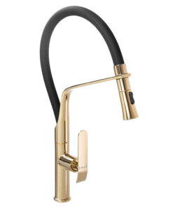 Kuchynská batéria s ohnutým výtokom v zlatej farbe