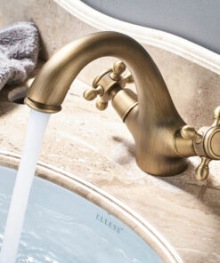 Retro vodovodná batéria v mosadznom spracovaní s dvomi kohútikmi