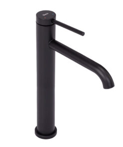 Umývadlová vysoká batéria s mierne ohnutým výtokom v čiernej farbe