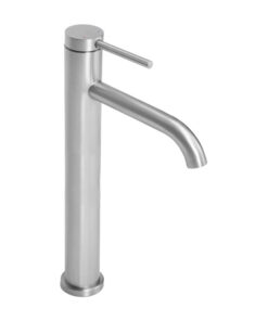 Umývadlová vysoká batéria s mierne ohnutým výtokom v brúsenej niklovej farbe