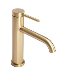 Umývadlová nízka batéria s mierne ohnutým výtokom v brúsenej zlatej farbe