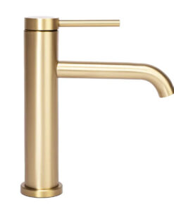 Alternative view of Umývadlová nízka batéria s mierne ohnutým výtokom v brúsenej zlatej farbe