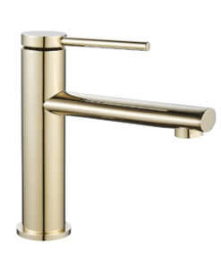 Nízka umývadlová batéria v zlatej farbe