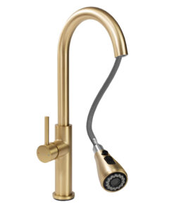 Alternative view of Vysoká drezová batéria s vyťahovacou spŕškou v brúsenej zlatej farbe