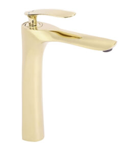 Vysoká dizajnová umývadlová batéria v zlatej úprave