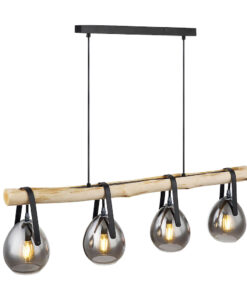 Závesná drevená lampa so 4 dymovými svietidlami
