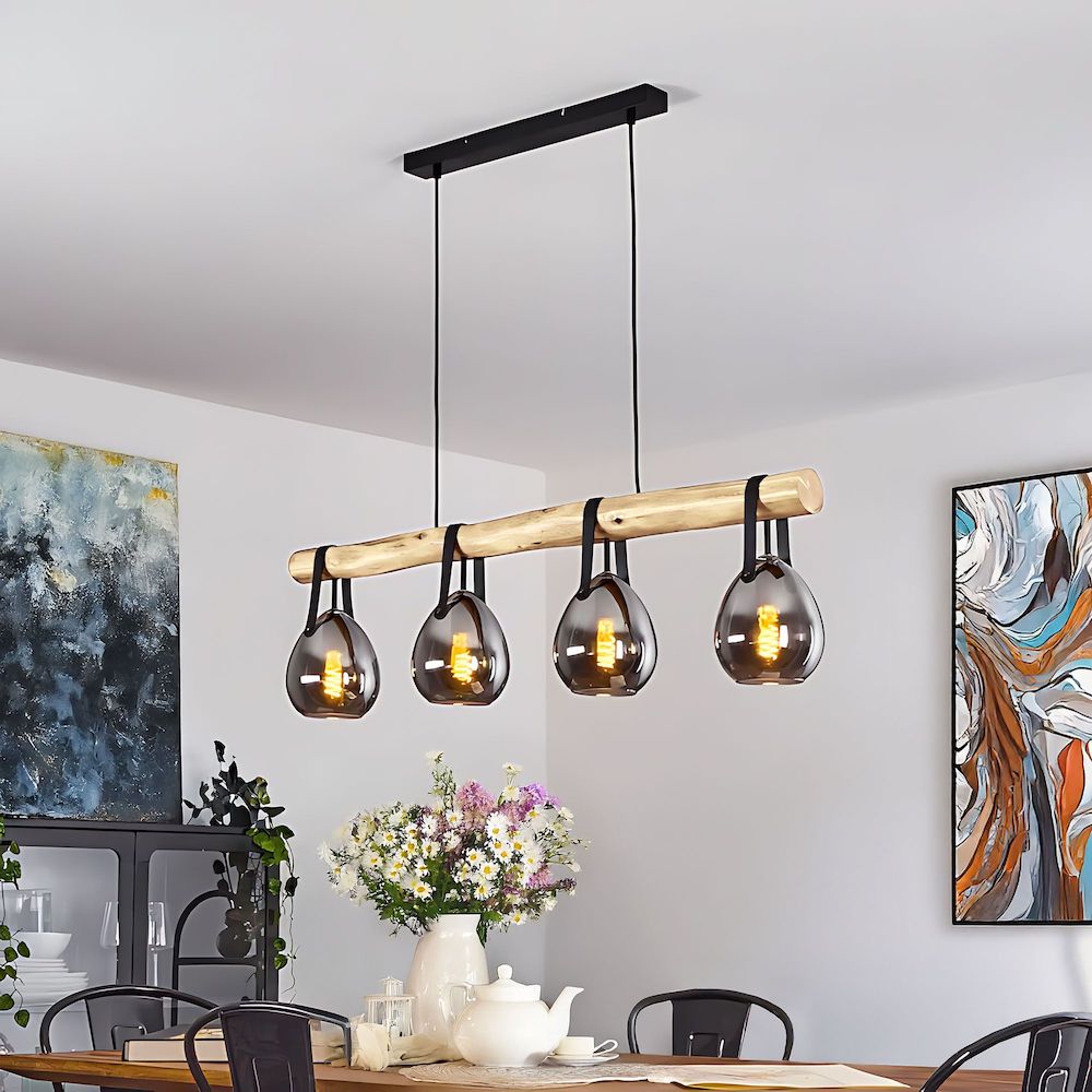 Závesná drevená lampa so 4 dymovými svietidlami – Obrázok 2