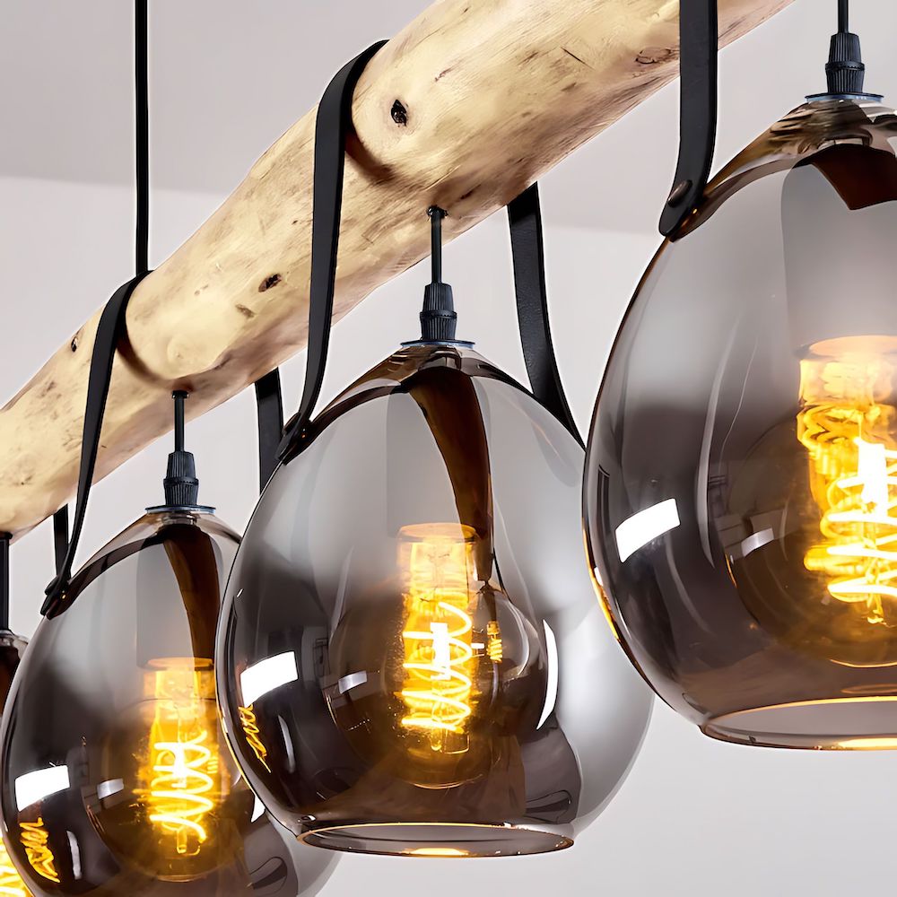 Závesná drevená lampa so 4 dymovými svietidlami – Obrázok 3
