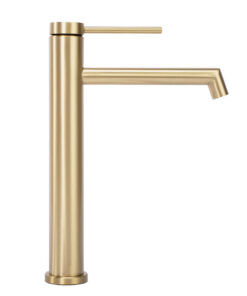 Alternative view of Vysoká umývadlová batéria so zahnutým výtokom v brúsenej zlatej farbe