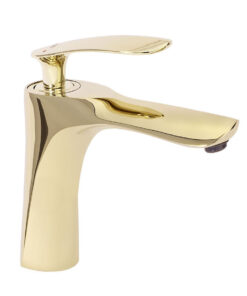 Nízka dizajnová umývadlová batéria v zlatej úprave