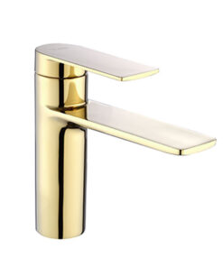 Moderná nízka vodovodná batéria v zlatej farbe