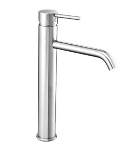 Vysoká umývadlová vodovodná batéria s dlhým mierne ohnutým výtokom, chrómová