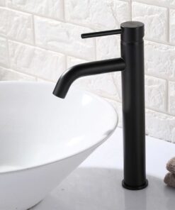 Alternative view of Vysoká umývadlová vodovodná batéria s dlhým mierne ohnutým výtokom, čierna
