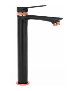 Vysoká umývadlová vodovodná batéria v modernom štýle, čierna + ružovo zlatá