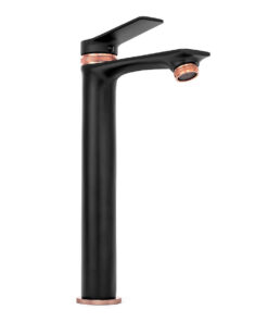 Alternative view of Vysoká umývadlová vodovodná batéria v modernom štýle, čierna + ružovo zlatá