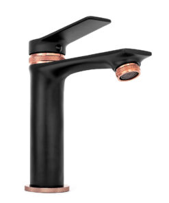 Alternative view of Nízka umývadlová vodovodná batéria v modernom štýle, čierna + ružovo zlatá