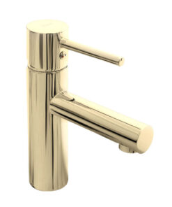 Malá umývadlová vodovodná batéria v zlatej farbe