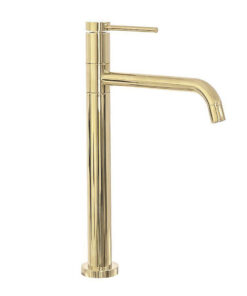 Umývadlová batéria vybavená výtokom otočným o 360° v zlatej farbe