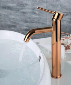 Alternative view of Vysoká umývadlová vodovodná batéria s dlhým mierne ohnutým výtokom, ružovo zlatá