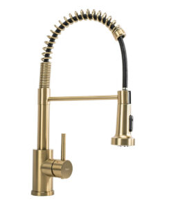 Kuchynská vodovodná batéria s vyťahovacou spŕškou v brúsenej zlatej farbe