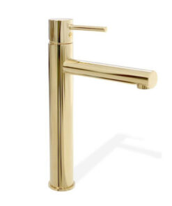 Vysoká umývadlová vodovodná batéria v zlatej farbe