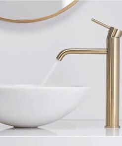 Alternative view of Vysoká umývadlová vodovodná batéria s dlhým mierne ohnutým výtokom, zlatá